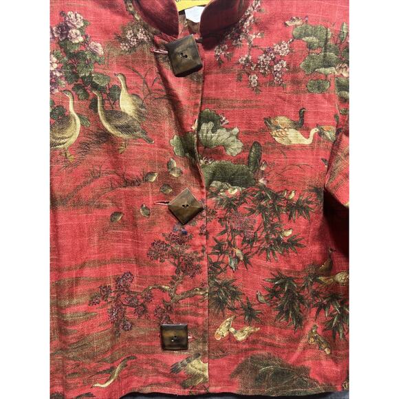 Vintage Painted Pony Jacket Tapestry Birds Floral 3 Button Cotton Womens Size M - Picture 3 of 10